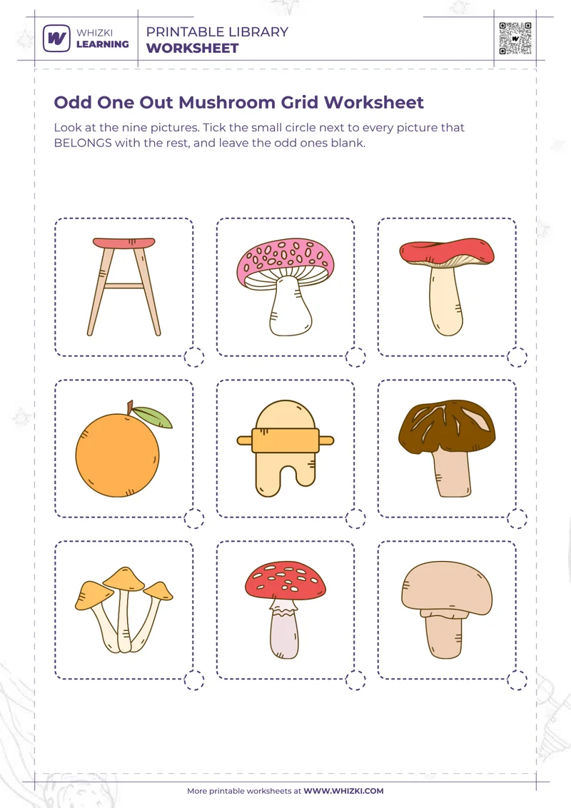 Odd One Out Mushroom Grid Worksheet