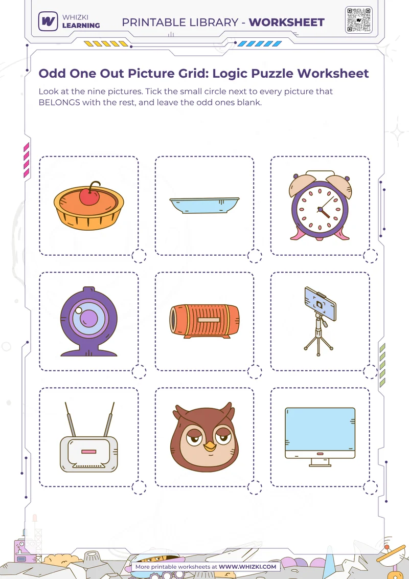 Odd One Out Picture Grid: Logic Puzzle Worksheet