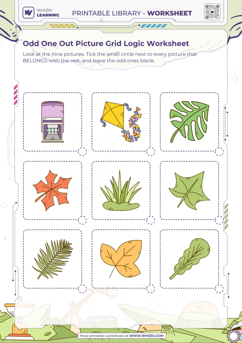 Odd One Out Picture Grid Logic Worksheet