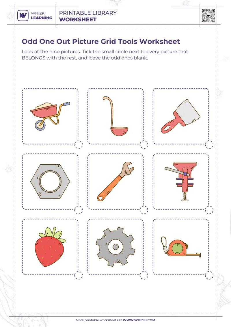 Odd One Out Picture Grid Tools Worksheet