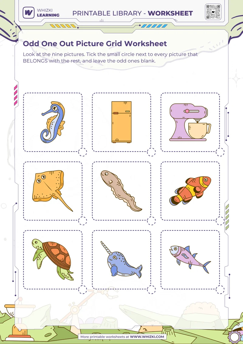 Odd One Out Picture Grid Worksheet