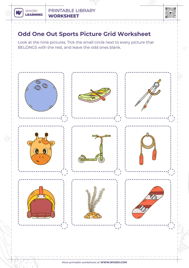 Odd One Out Sports Picture Grid Worksheet