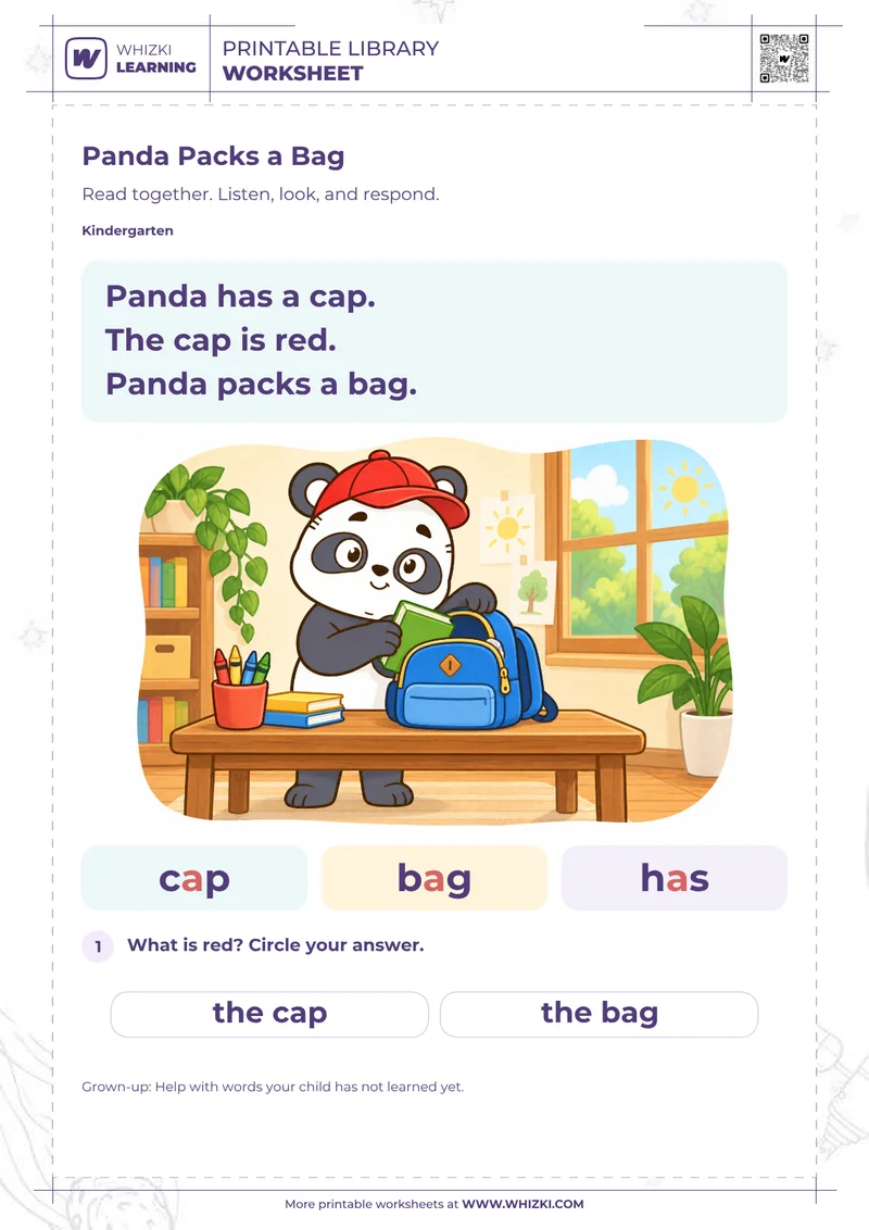 Panda Packs a Bag Short Vowel Story Worksheet