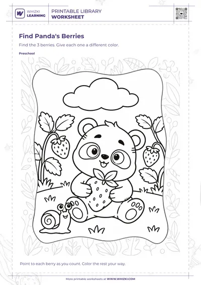 Panda's Berries Find and Color Worksheet