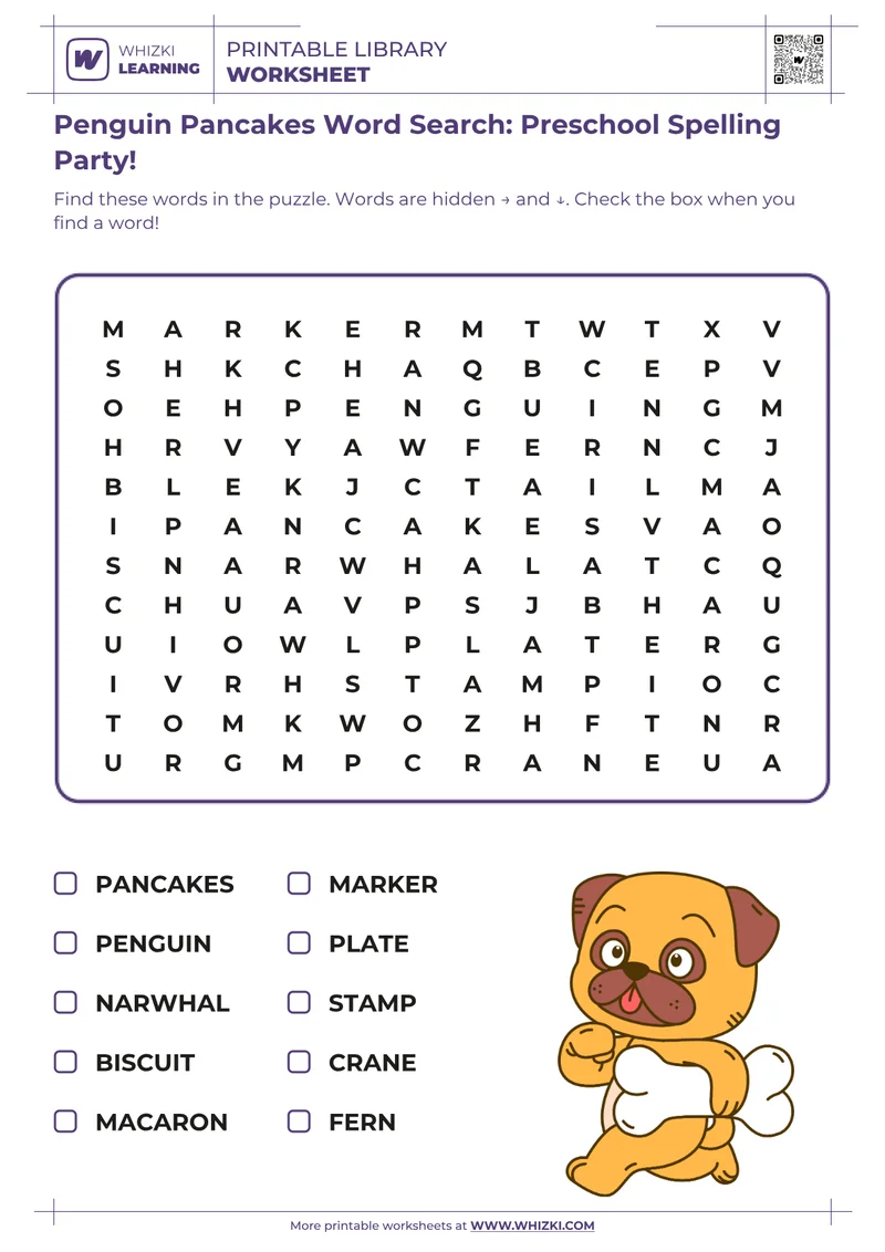 Penguin Pancakes Word Search: Preschool Spelling Party!