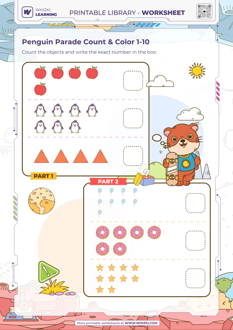 Penguin Parade Count & Color 1-10