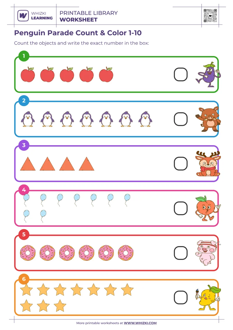 Penguin Parade Count & Color 1-10