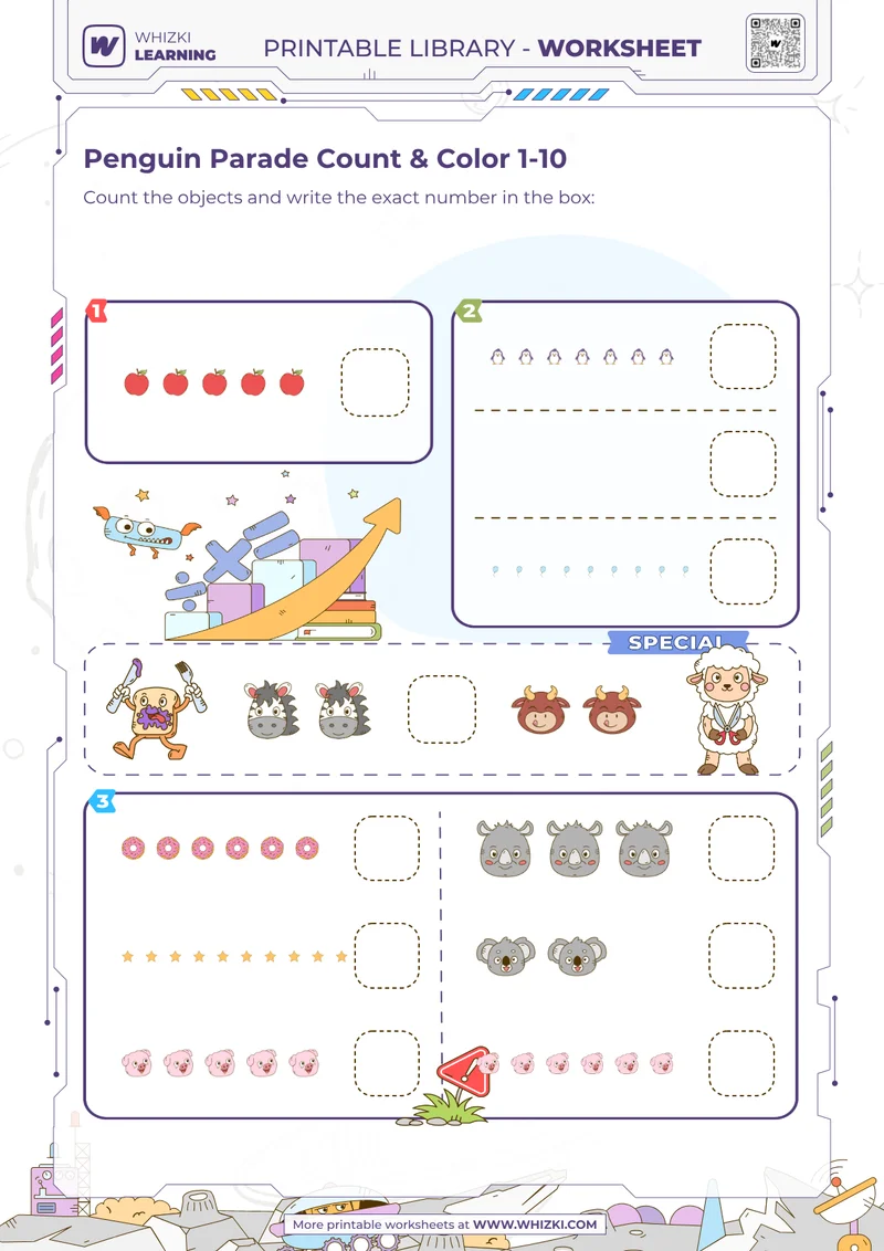 Penguin Parade Count & Color 1-10