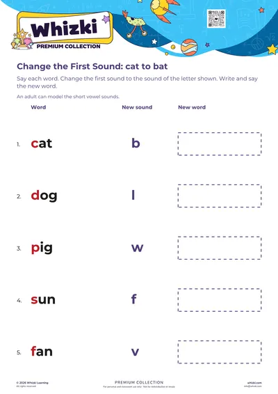 Change the First Sound: cat to bat