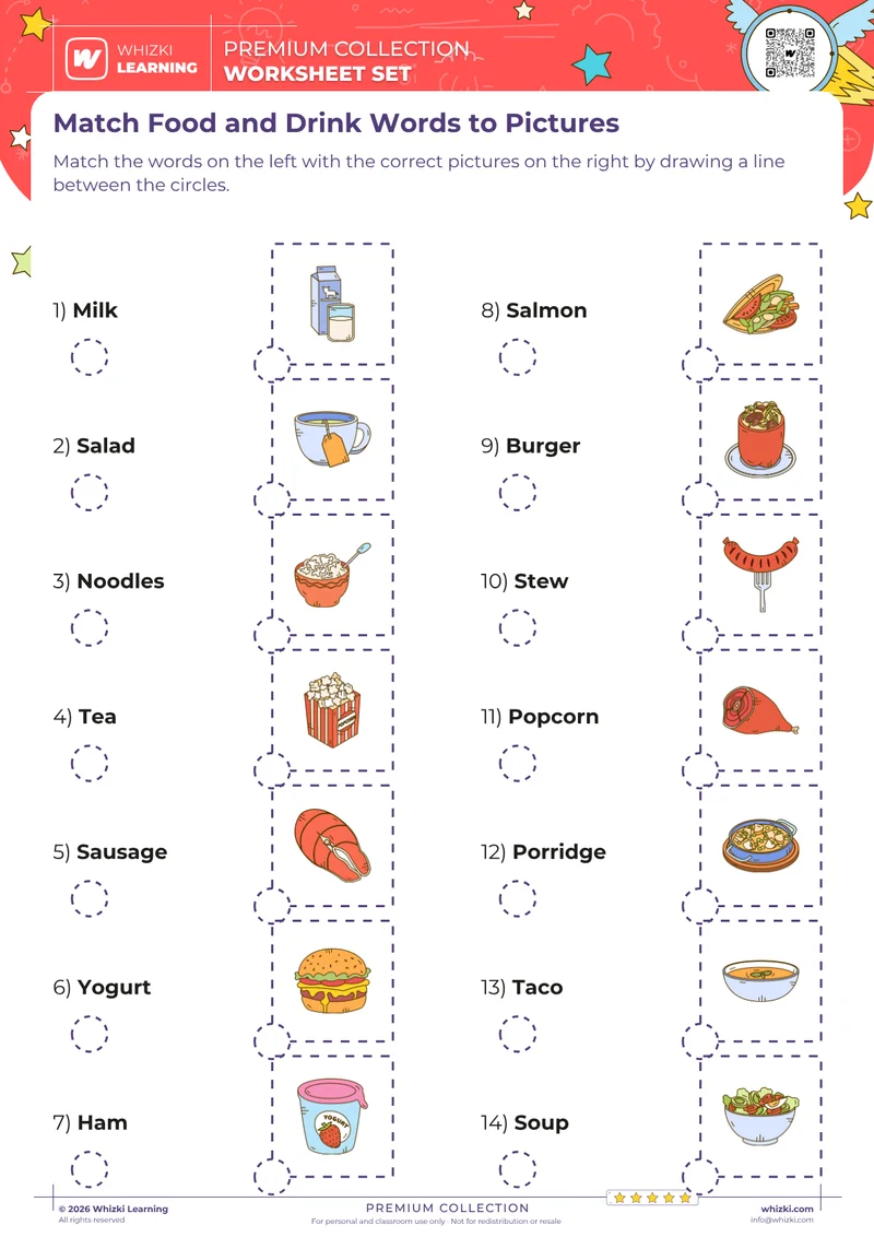 Match Food and Drink Words to Pictures