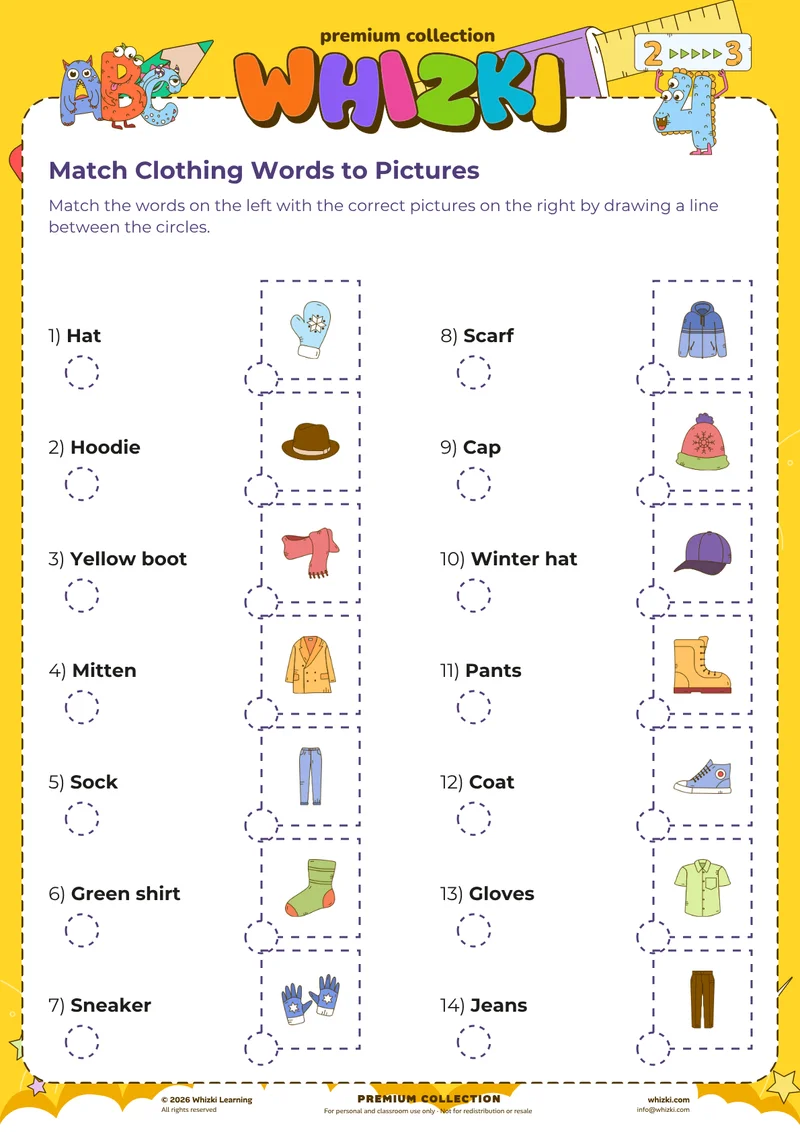Match Clothing Words to Pictures
