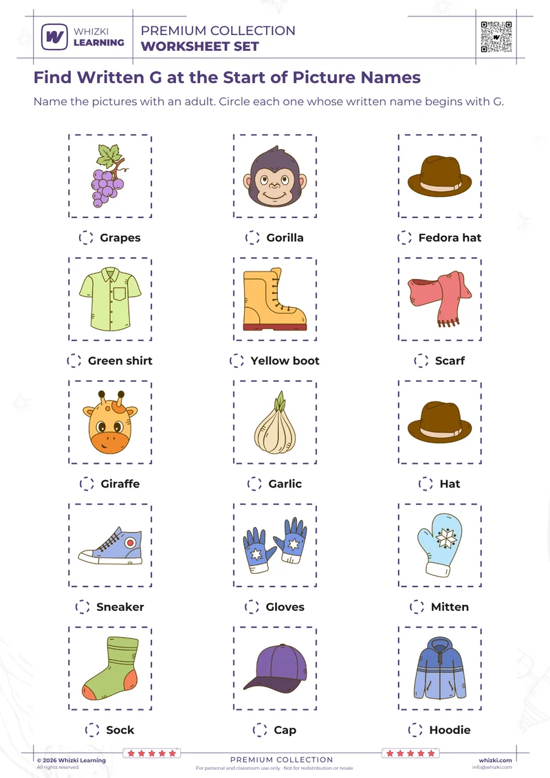 Find Written G at the Start of Picture Names