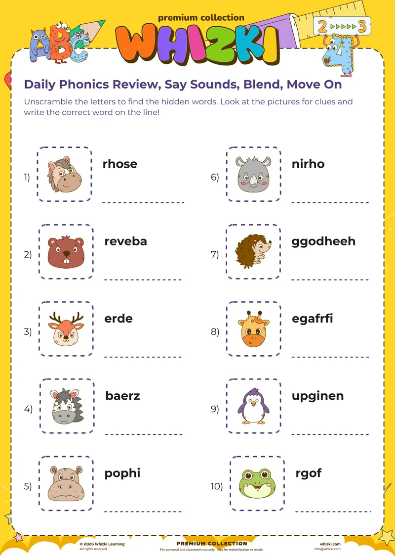 Daily Phonics Review, Say Sounds, Blend, Move On