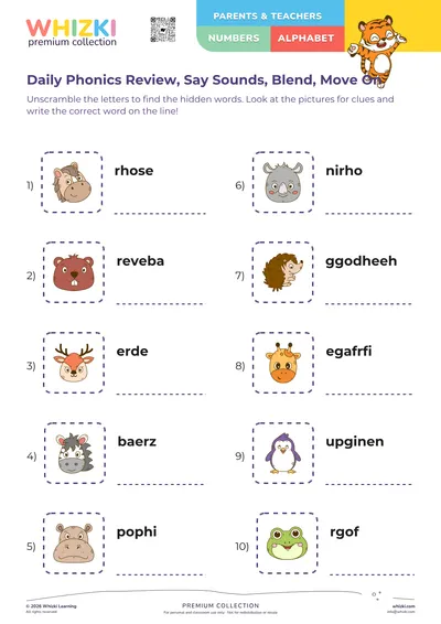 Daily Phonics Review, Say Sounds, Blend, Move On