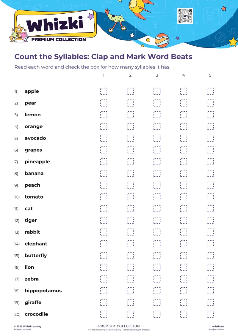 Count the Syllables: Clap and Mark Word Beats