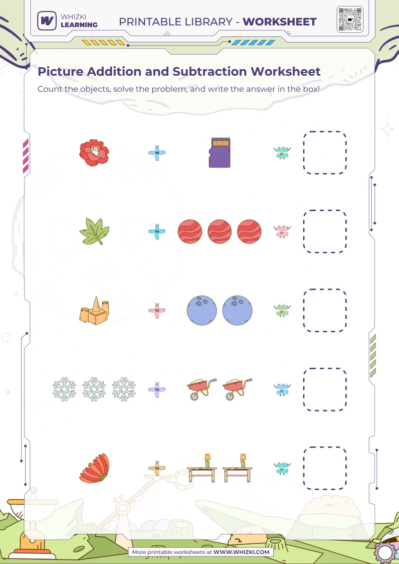 Picture Addition and Subtraction Worksheet