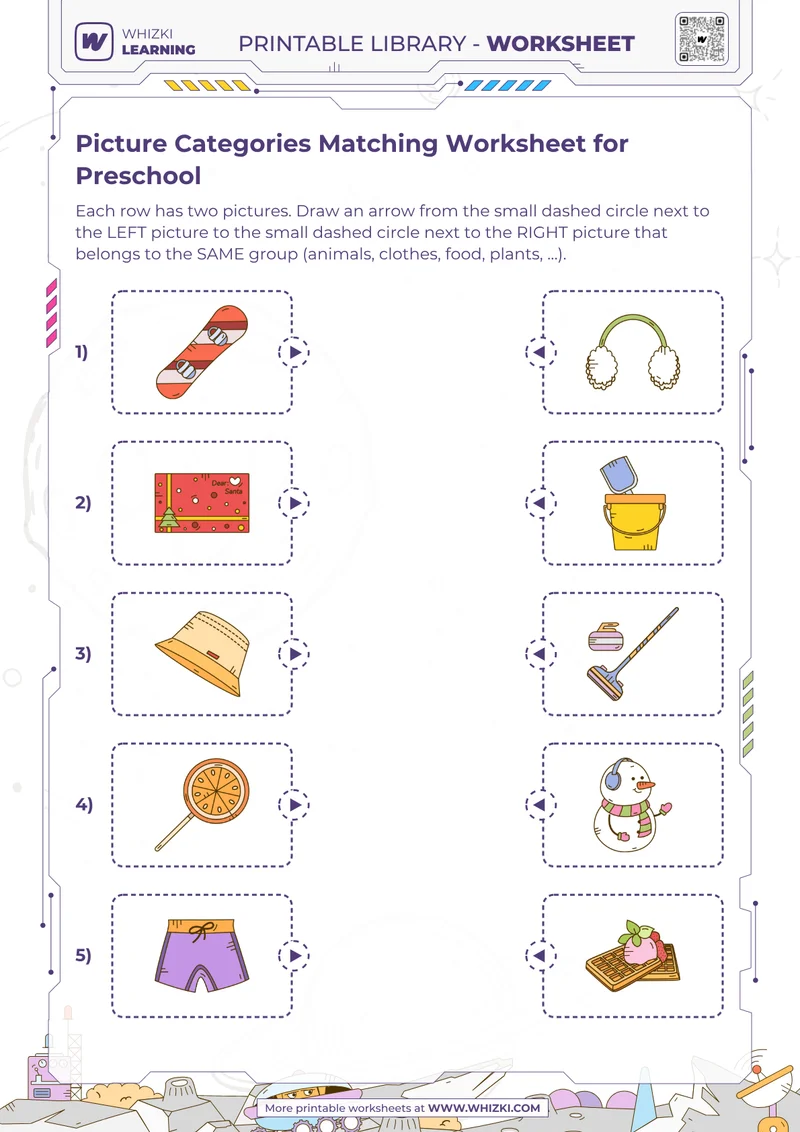 Picture Categories Matching Worksheet for Preschool