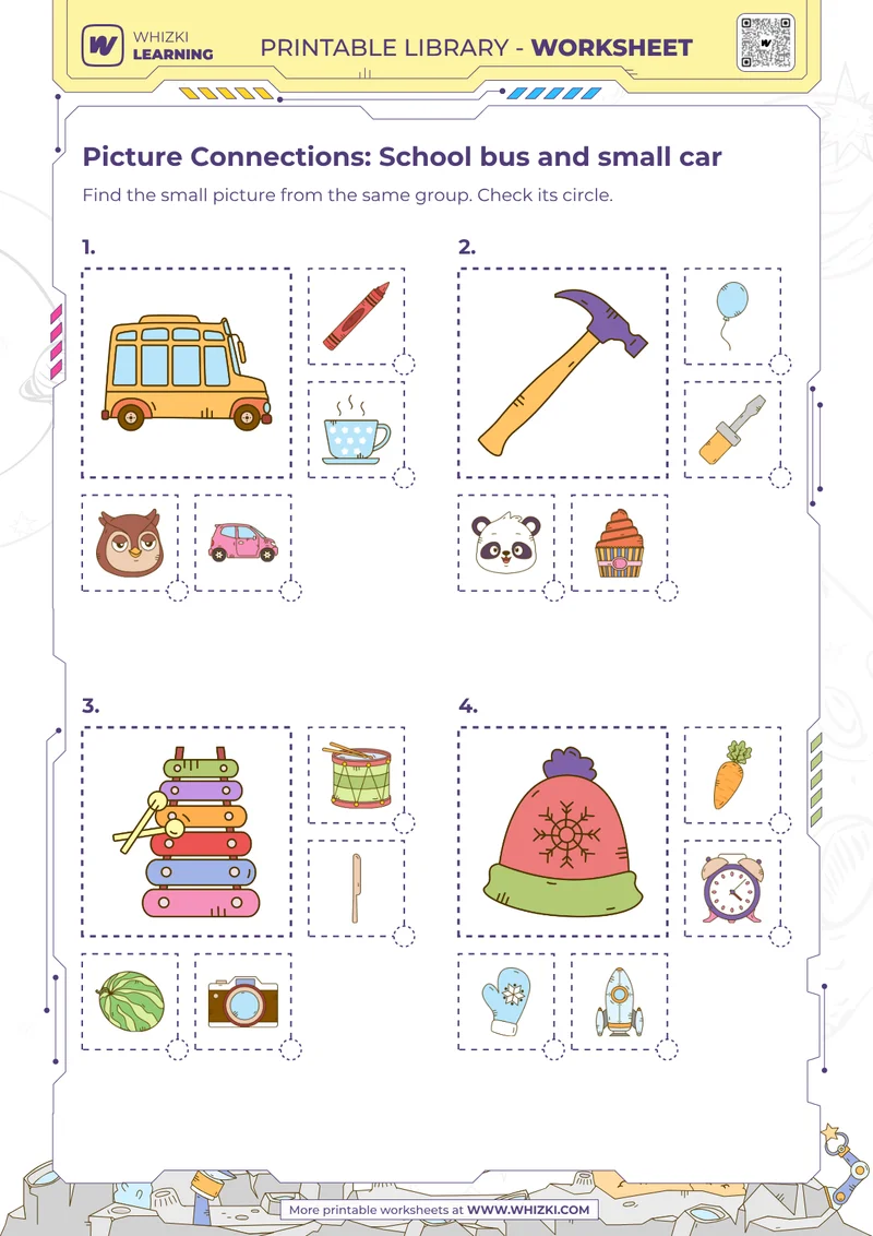 Picture Connections: School bus and small car