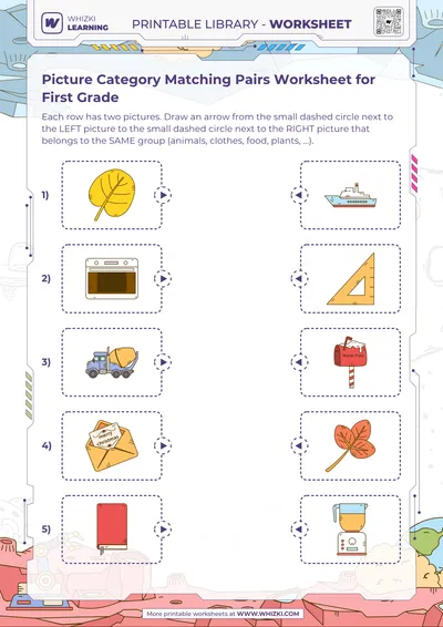 Picture Category Matching Pairs Worksheet for First Grade