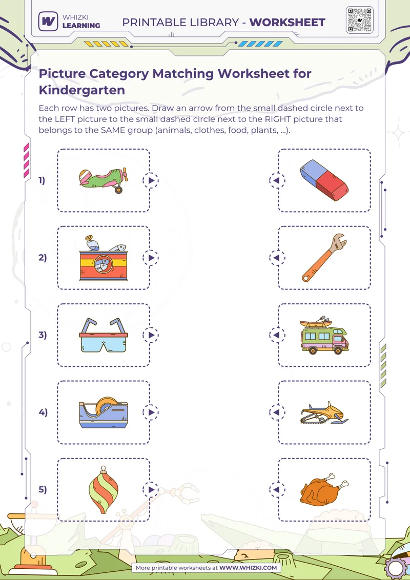 Picture Category Matching Worksheet for Kindergarten