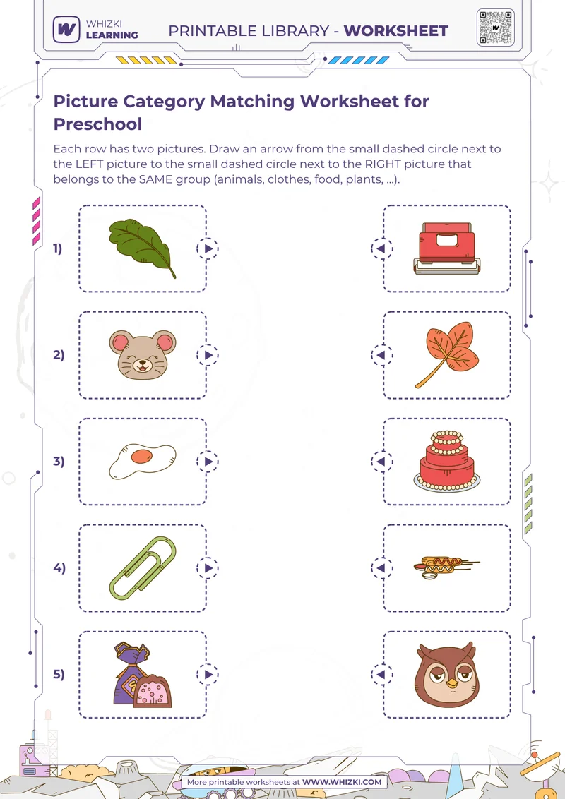 Picture Category Matching Worksheet for Preschool