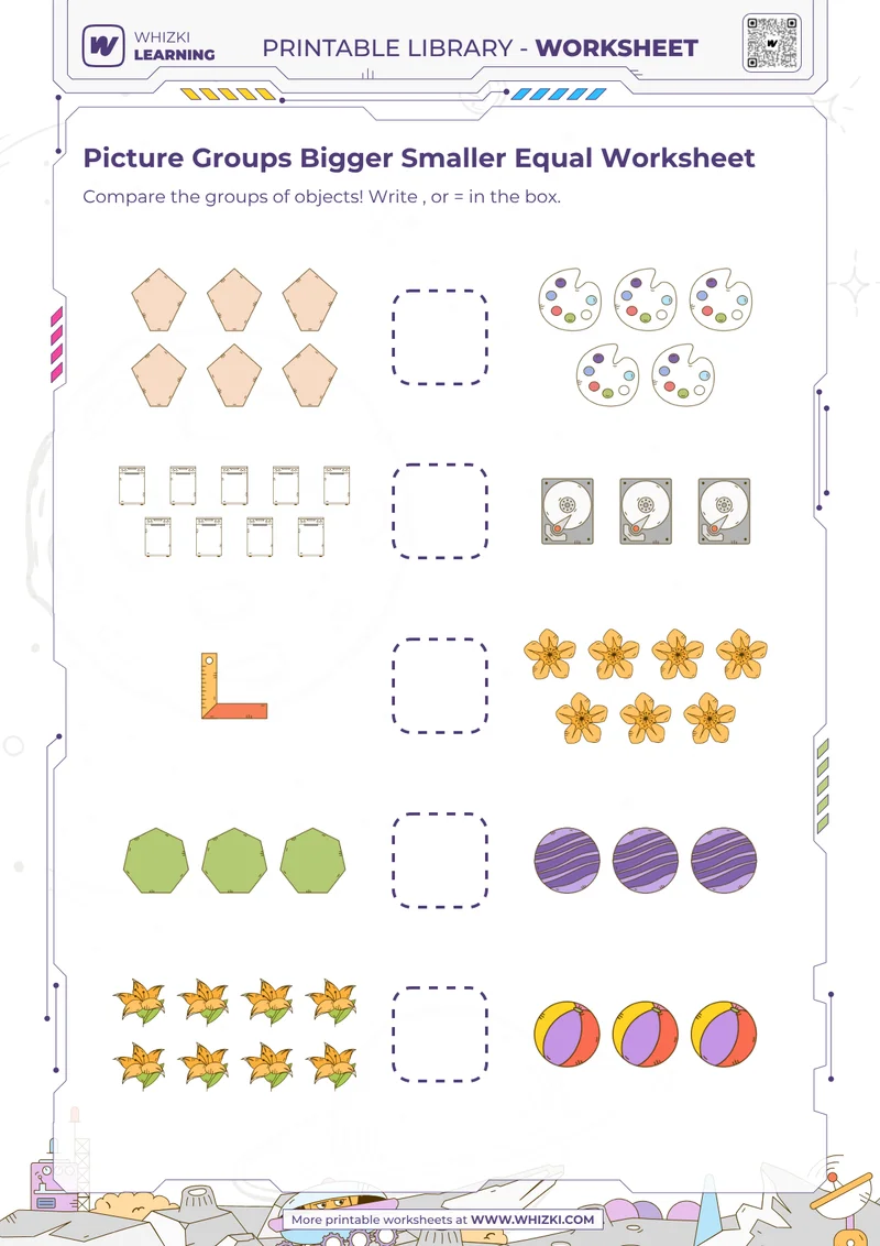 Picture Groups Bigger Smaller Equal Worksheet