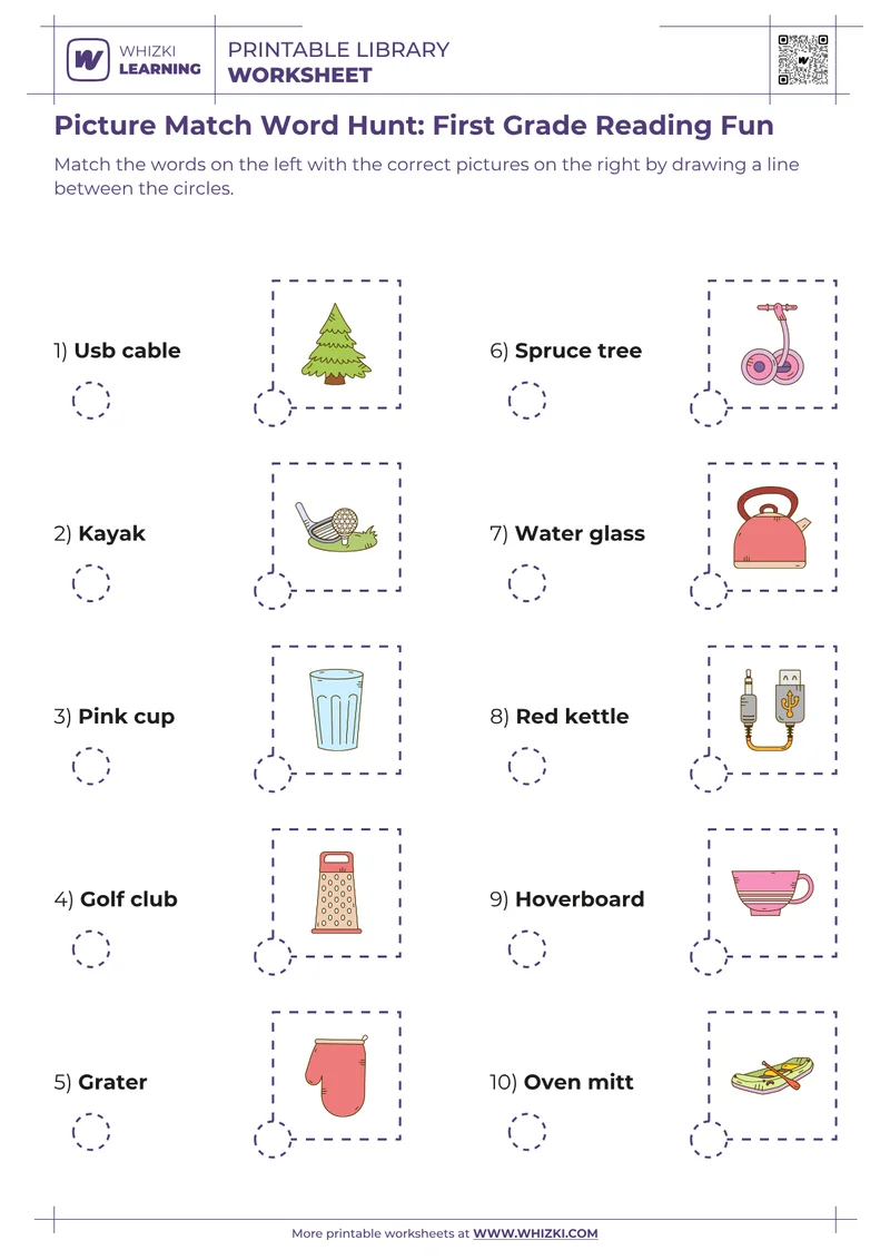 Picture Match Word Hunt: First Grade Reading Fun