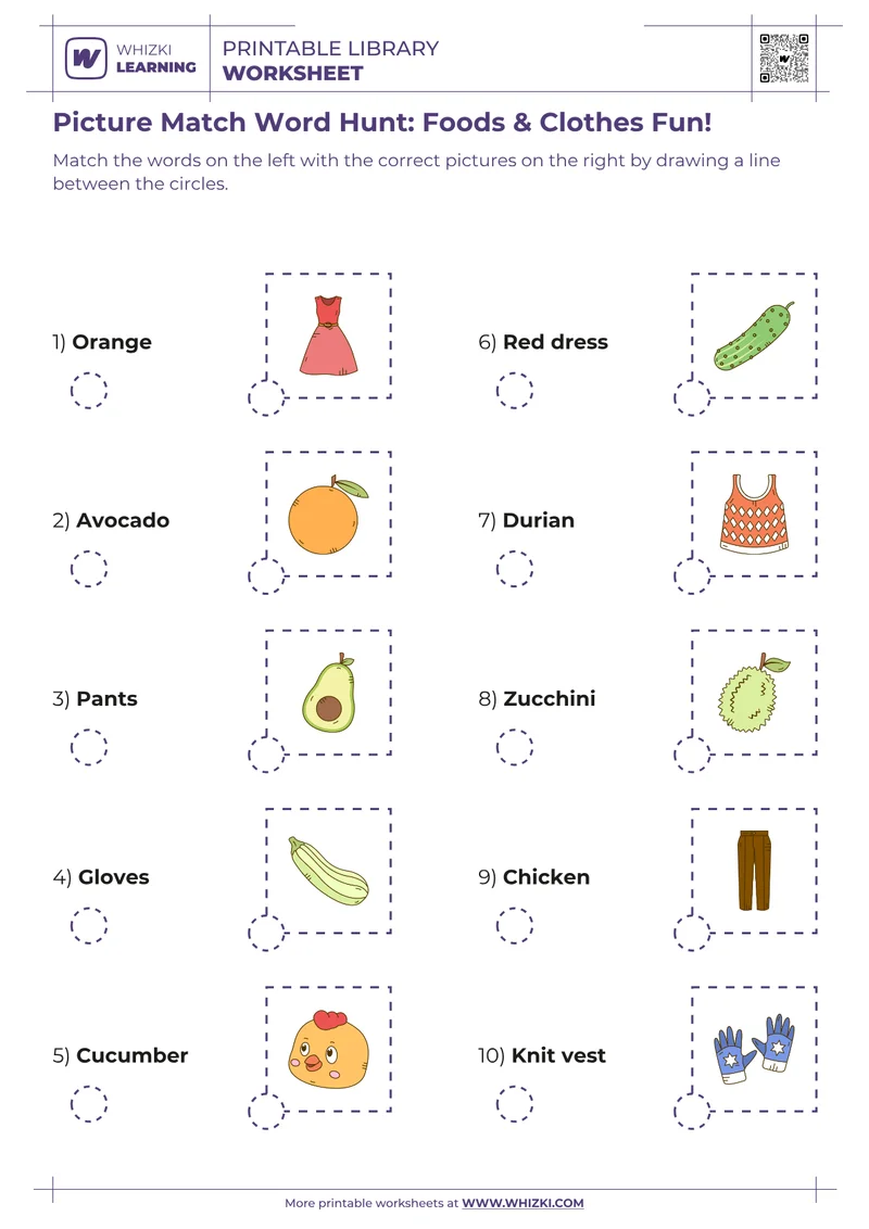 Picture Match Word Hunt: Foods & Clothes Fun!