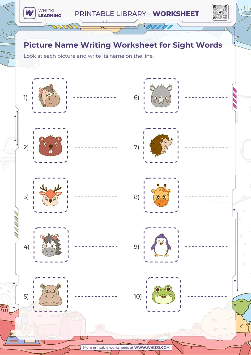 Picture Name Writing Worksheet for Sight Words