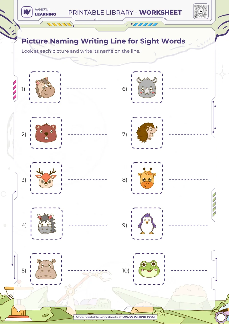 Picture Naming Writing Line for Sight Words