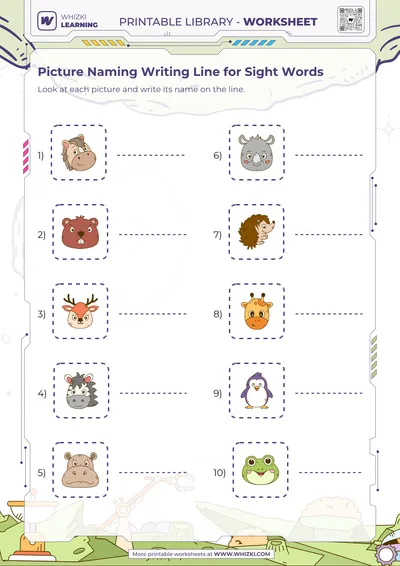 Picture Naming Writing Line for Sight Words