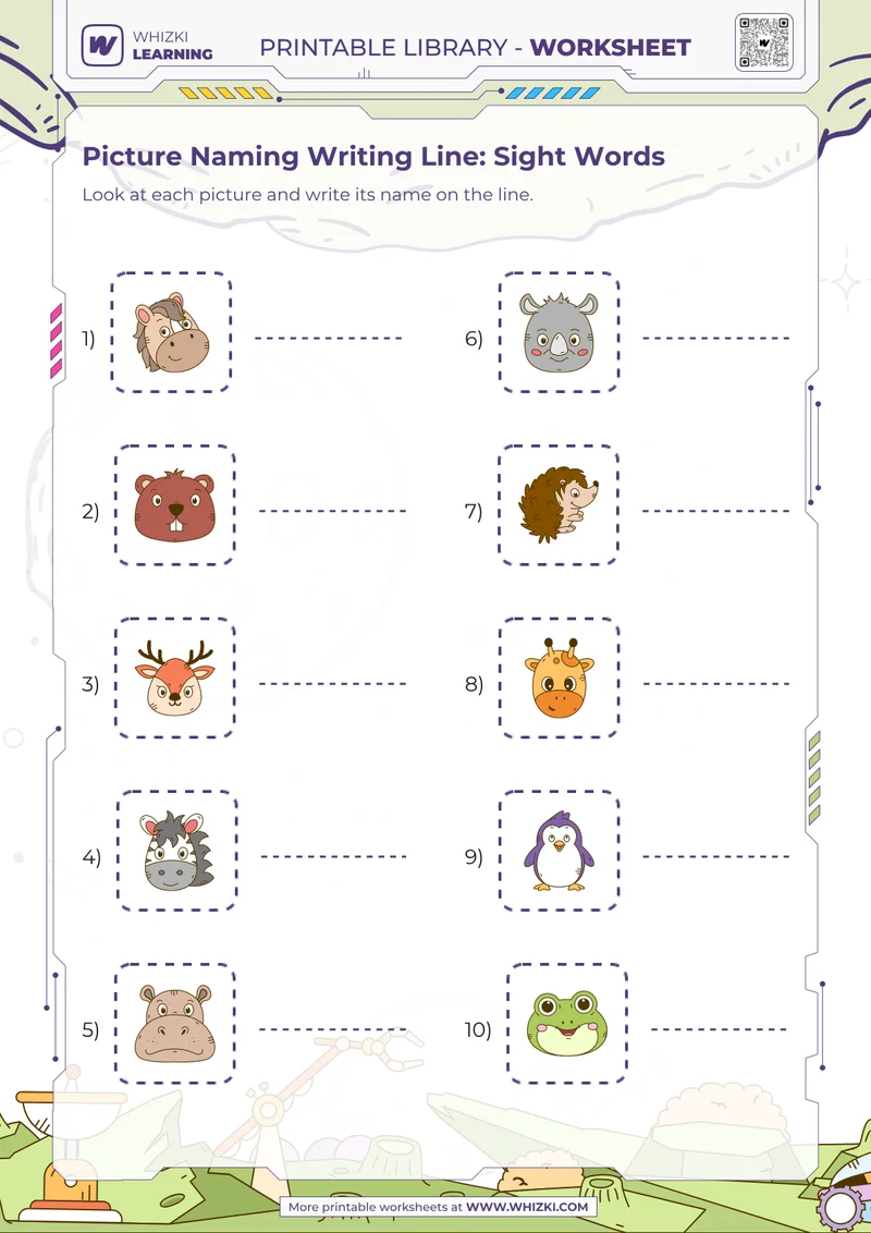 Picture Naming Writing Line: Sight Words