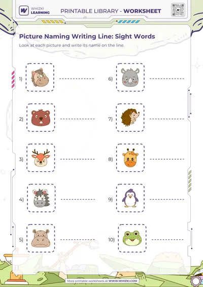 Picture Naming Writing Line: Sight Words