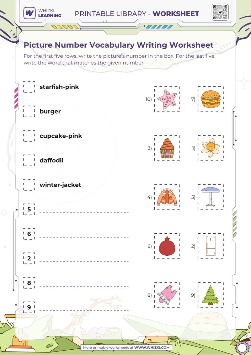 Picture Number Vocabulary Writing Worksheet