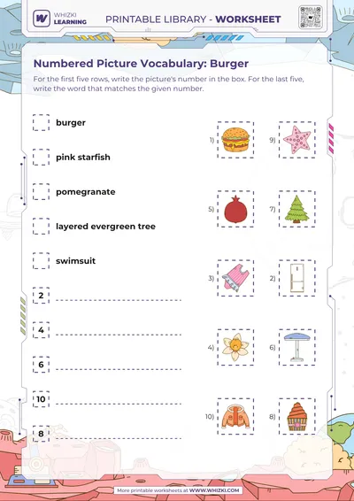 Numbered Picture Vocabulary: Burger