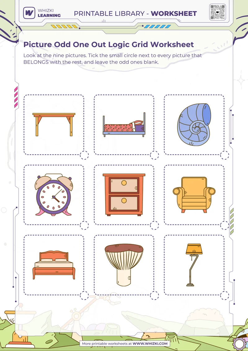 Picture Odd One Out Logic Grid Worksheet