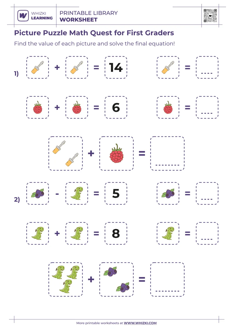 Picture Puzzle Math Quest for First Graders