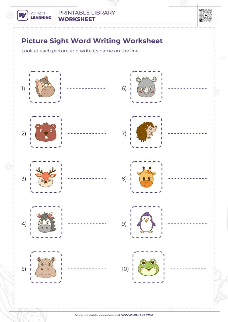 Picture Sight Word Writing Worksheet