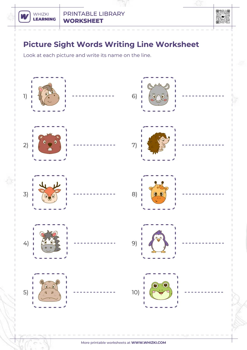 Picture Sight Words Writing Line Worksheet