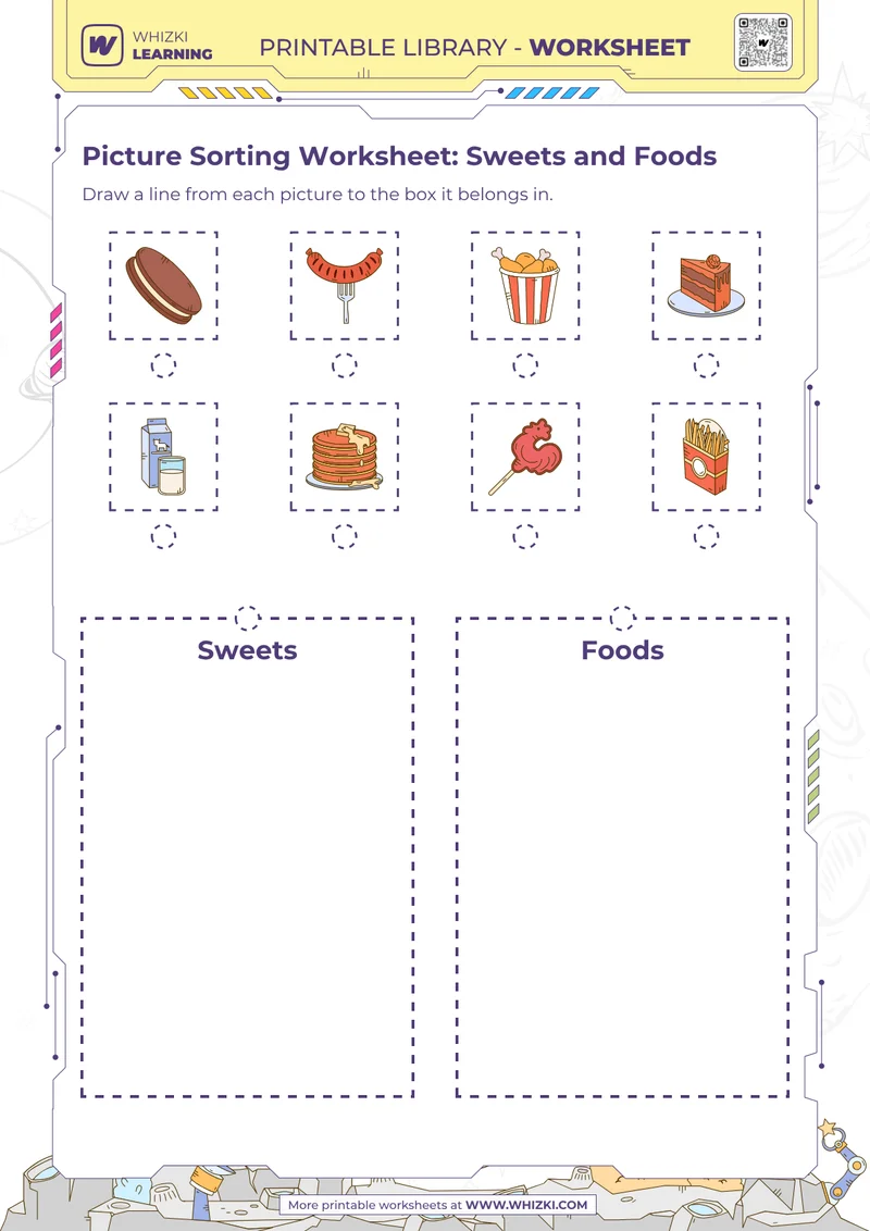 Picture Sorting Worksheet: Sweets and Foods