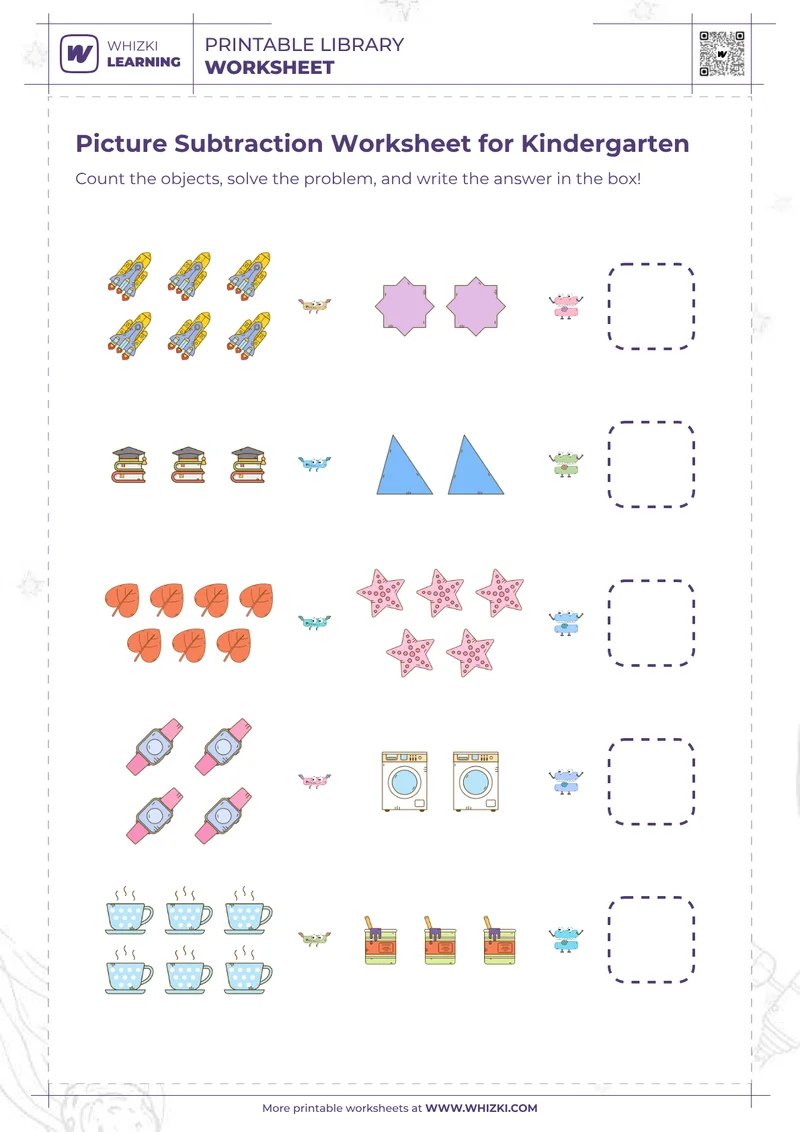 Picture Subtraction Worksheet for Kindergarten