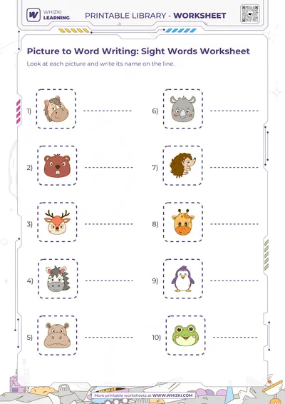 Picture to Word Writing: Sight Words Worksheet