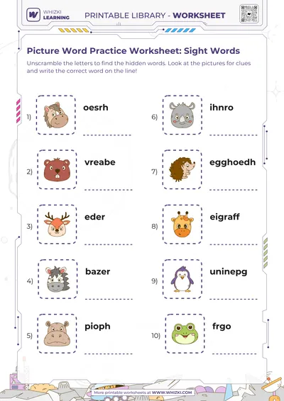 Picture Word Practice Worksheet: Sight Words