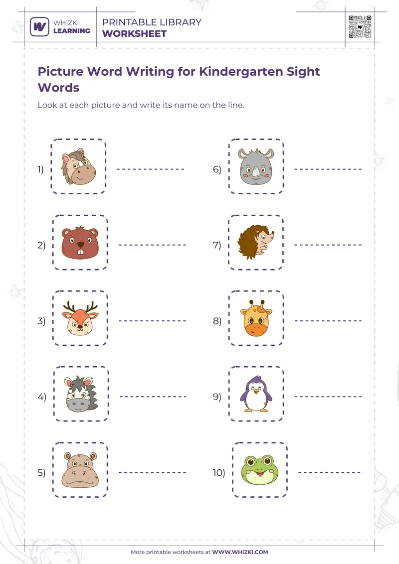 Picture Word Writing for Kindergarten Sight Words
