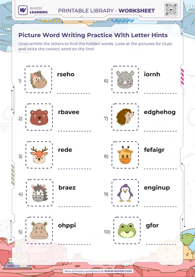 Picture Word Writing Practice With Letter Hints