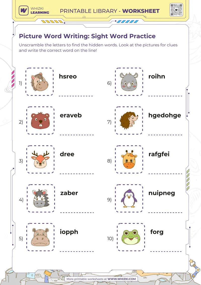 Picture Word Writing: Sight Word Practice
