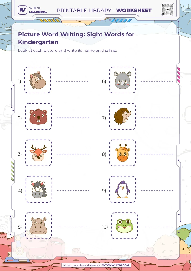 Picture Word Writing: Sight Words for Kindergarten