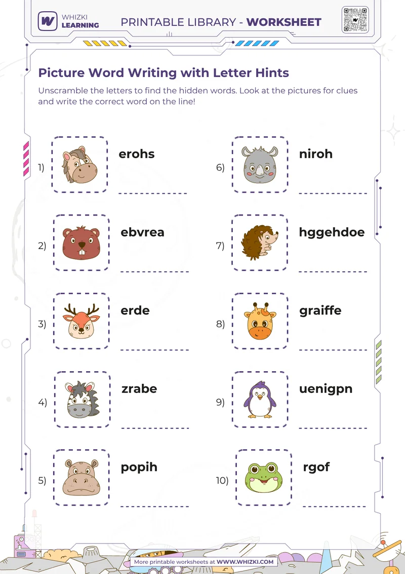 Picture Word Writing with Letter Hints