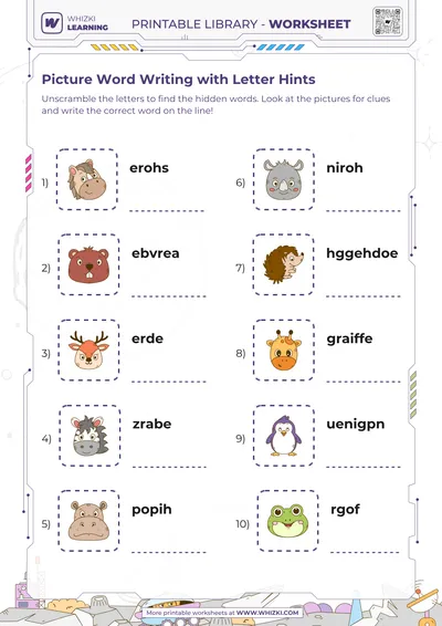 Picture Word Writing with Letter Hints