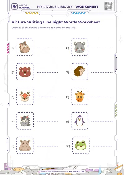 Picture Writing Line Sight Words Worksheet